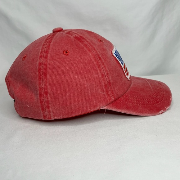 Red Distressed American Patriot Baseball Hat - Picture 6 of 11